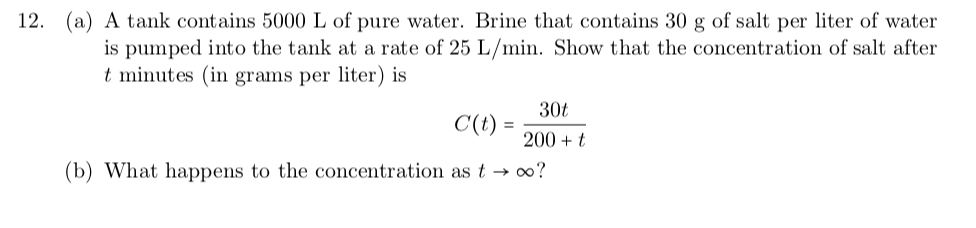 Solved 12. (a) A tank contains 5000 L of pure water. Brine | Chegg.com