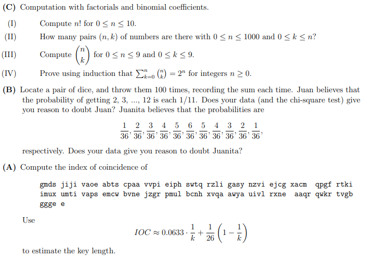 Solved (3) (C) Computation With Factorials And Binomial | Chegg.com