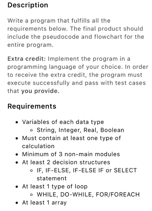 Solved Description Write a program that fulfills all the | Chegg.com
