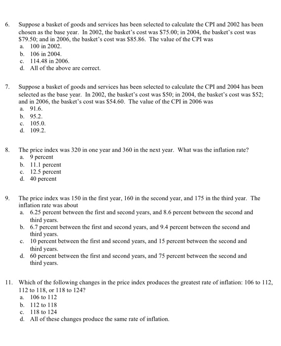 Solved 6. Suppose a basket of goods and services has been