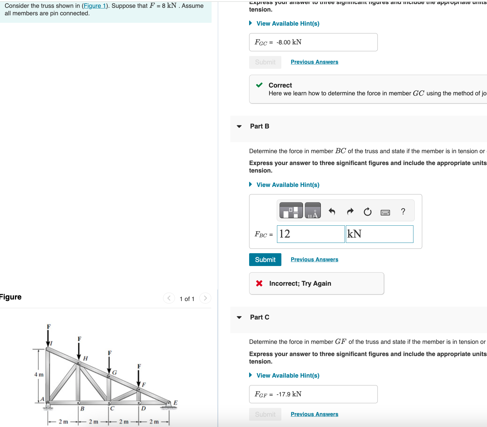 Solved Consider the truss shown in (Figure 1). ﻿Suppose that | Chegg.com