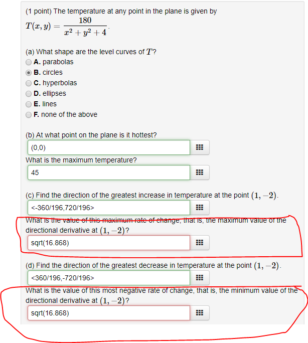 Solved (1 point) The temperature at any point in the plane | Chegg.com