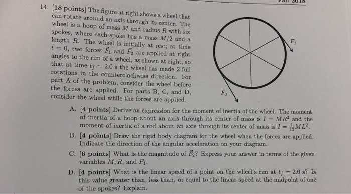 Solved 14. [18 points] The figure at right shows a wheel | Chegg.com