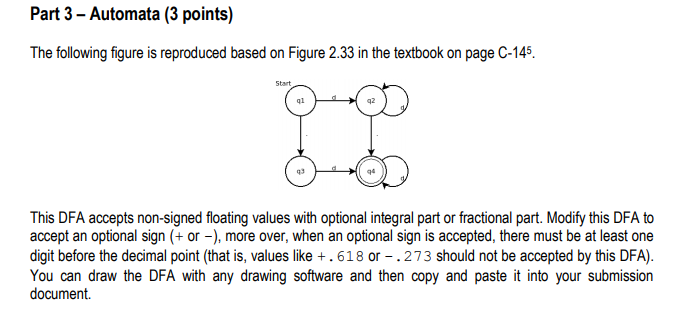 Solved Part 3 - Automata (3 points) The following figure is | Chegg.com