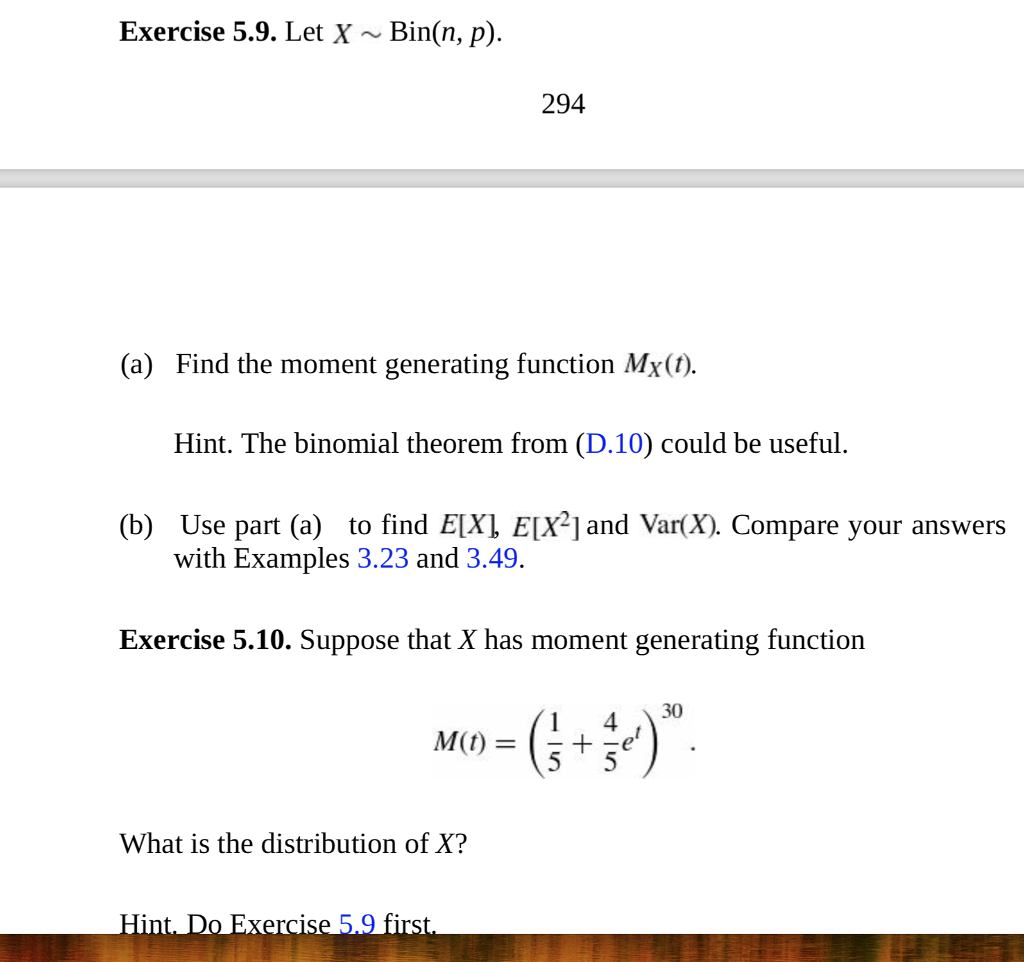 Solved Exercise 5.9. Let X Bin(n, p). 294 (a) Find the