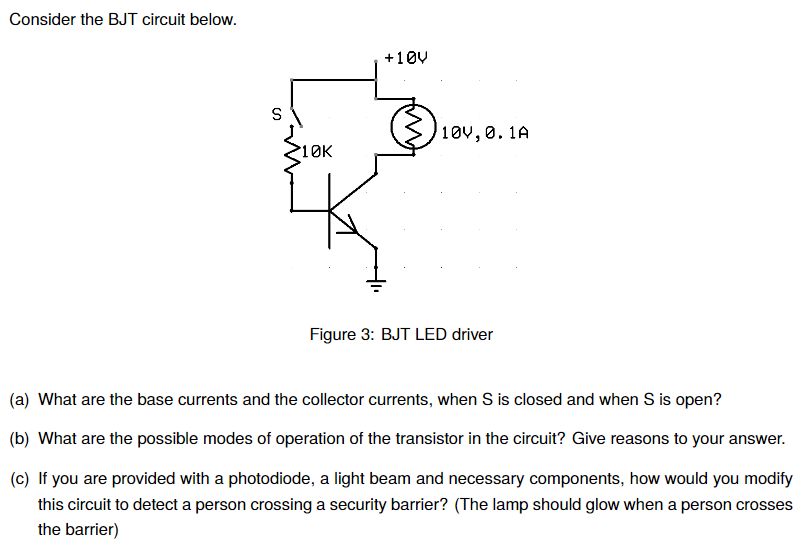 Solved Consider BJT circuit below. Figure BJT LED | Chegg.com