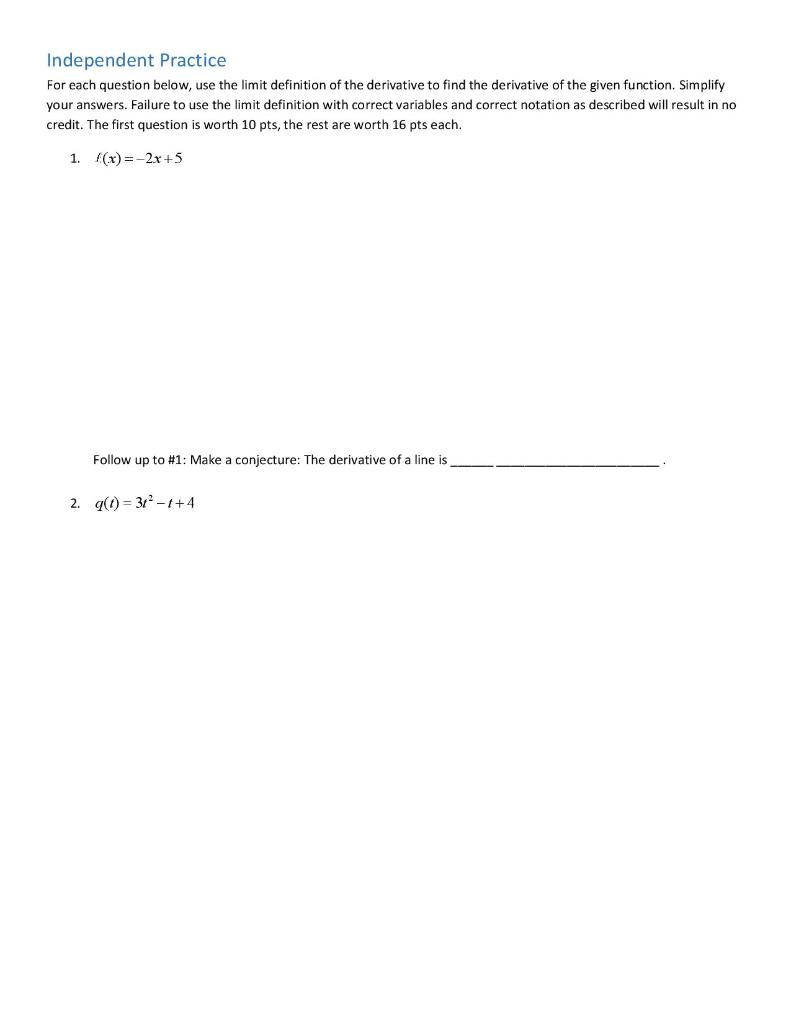 Solved Independent Practice For each question below, use the | Chegg.com