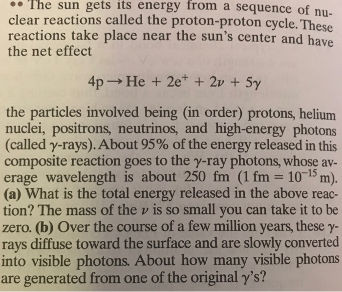 Solved The Sun Gets Its Energy From A Sequence Of Nu Clear | Chegg.com