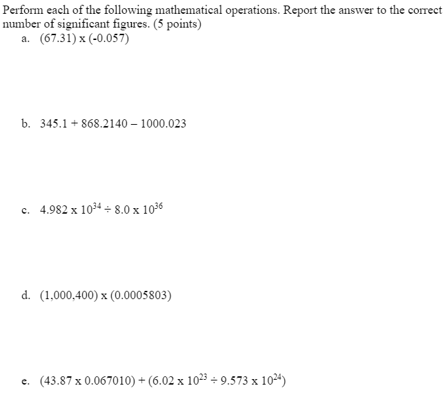 Solved Perform each of the following mathematical | Chegg.com
