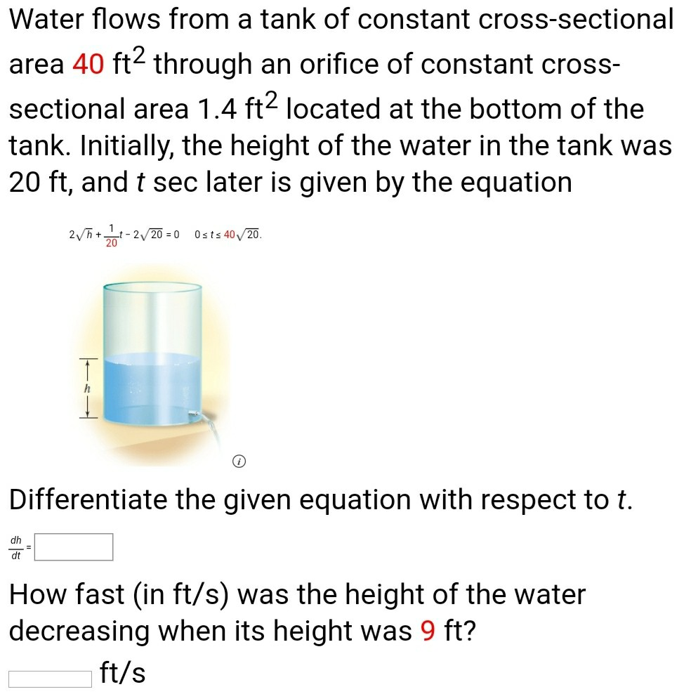 solved-water-flows-from-a-tank-of-constant-cross-sectional-chegg