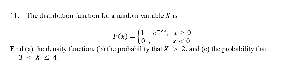 Solved 11. The distribution function for a random variable X | Chegg.com