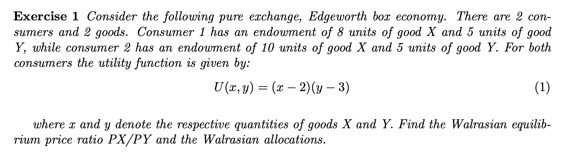 Solved Exercise 1 Consider The Following Pure Exchange, | Chegg.com