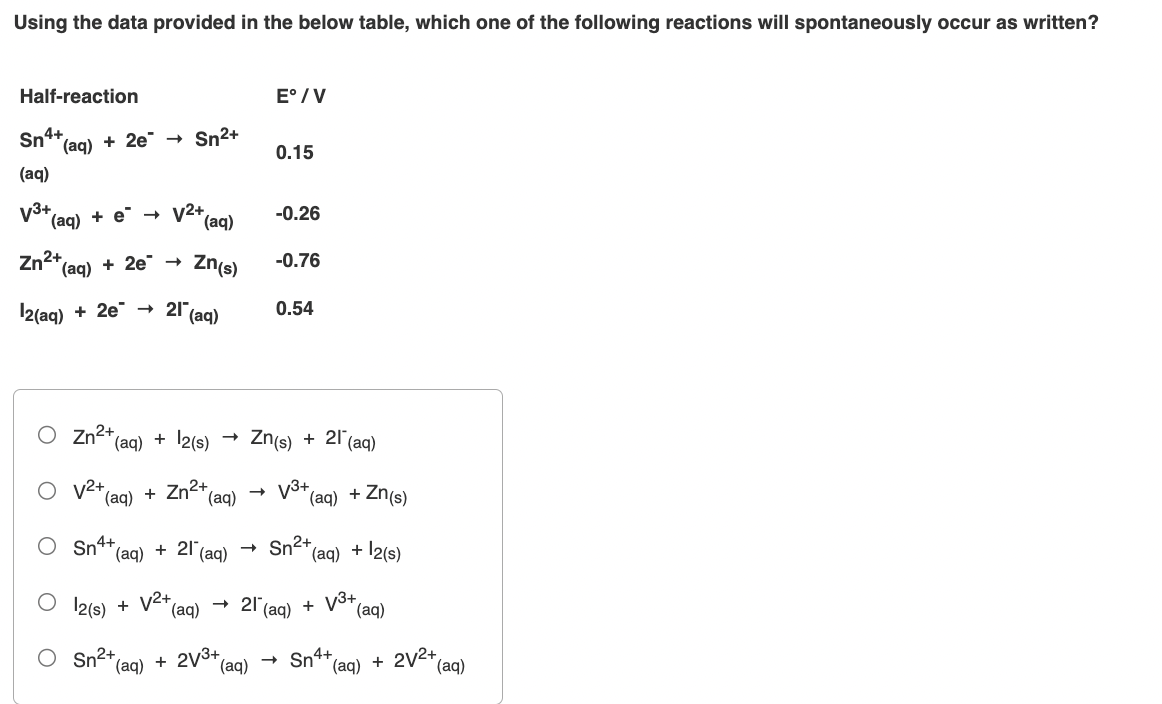 Solved Using the data provided in the below table, which one | Chegg.com