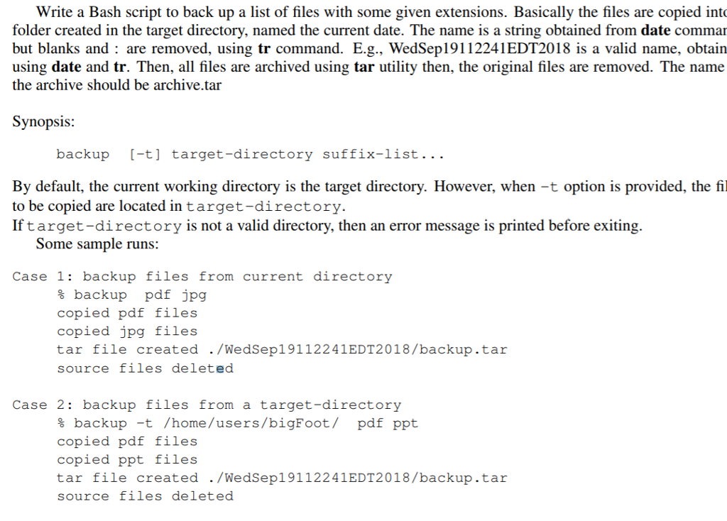 Solved Write a Bash script to back up a list of files with | Chegg.com