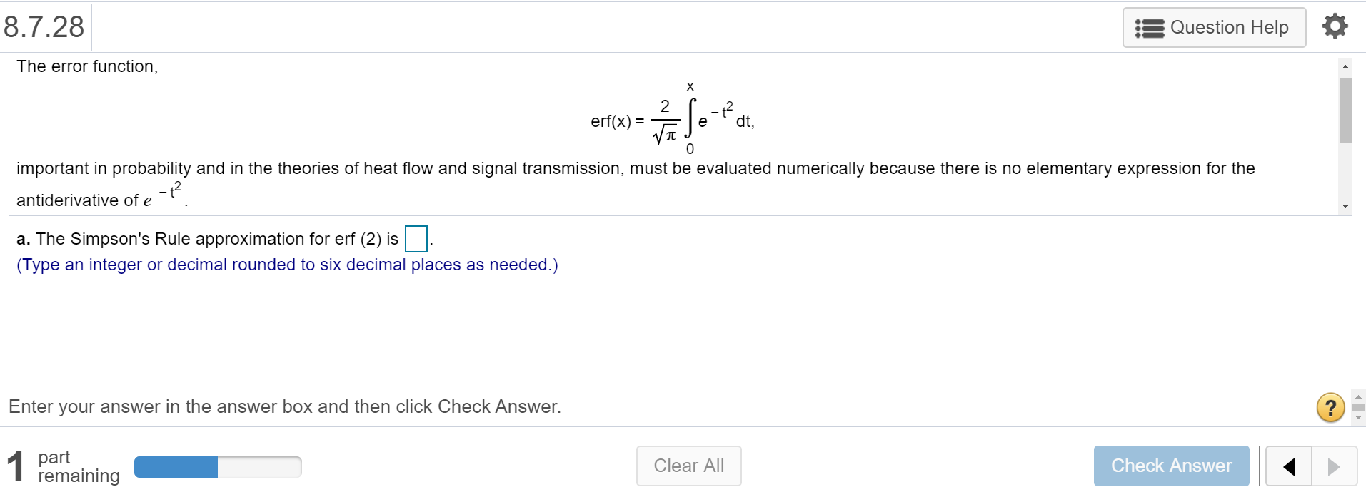 Solved 8.7.28 Question Help The error function, important in