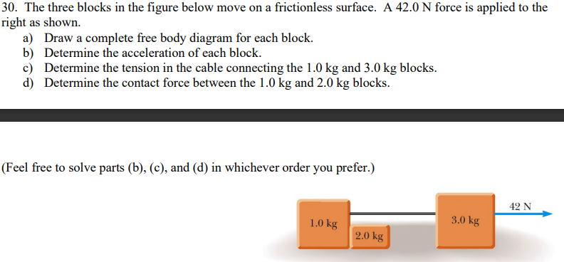 Solved 30. The three blocks in the figure below move on a | Chegg.com