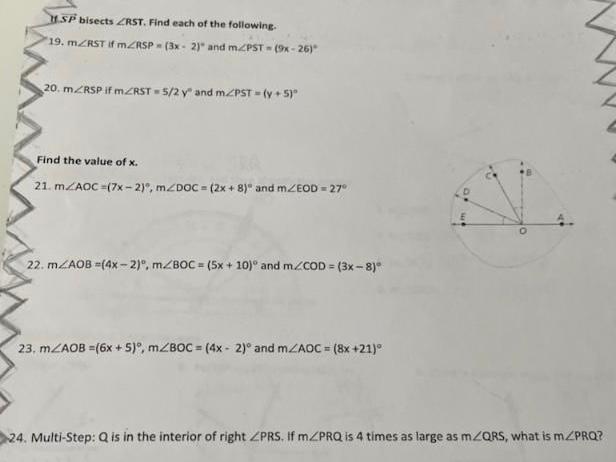 Solved If SP bisects ∠RST. Find each of the following. 19. | Chegg.com