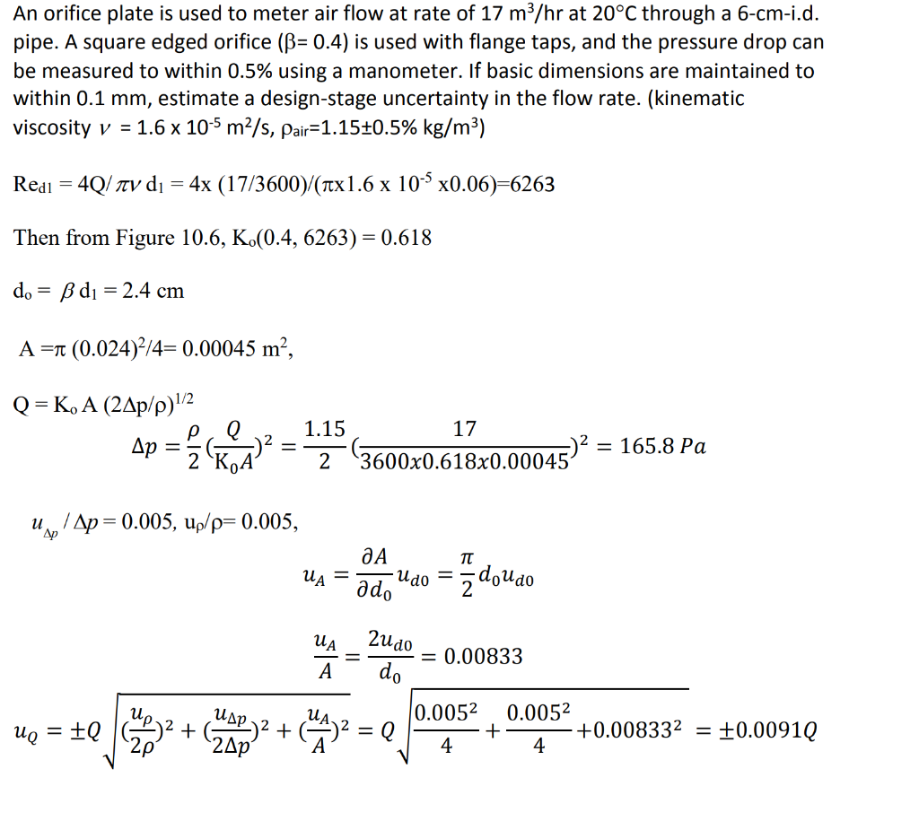 Solved An orifice plate is used to meter air flow at rate of | Chegg.com