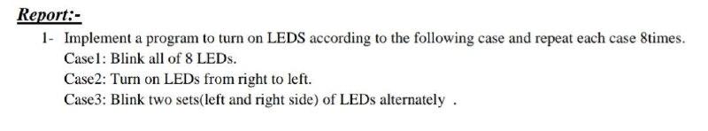 Solved Report:- 1- Implement a program to turn on LEDS | Chegg.com