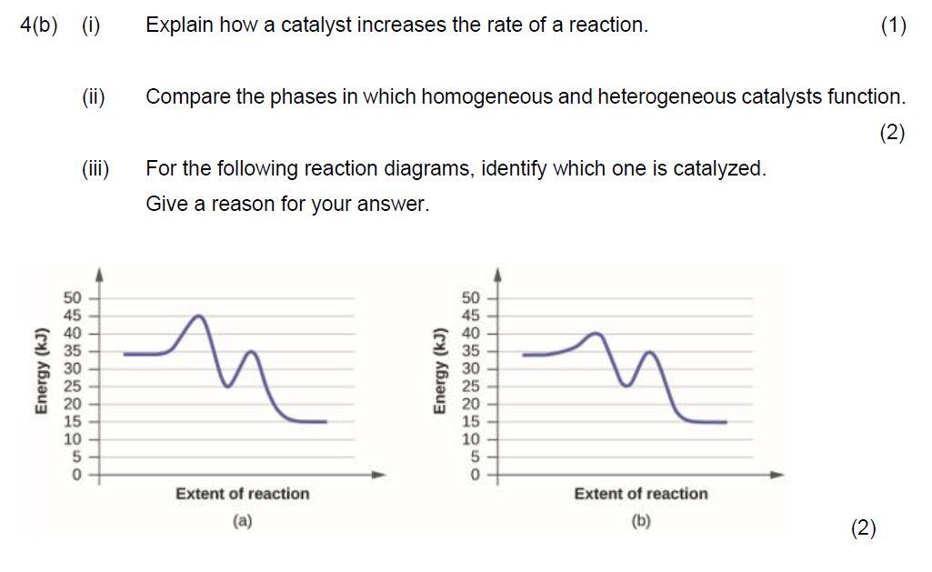 Solved 4(b) (i) Explain how a catalyst increases the rate of