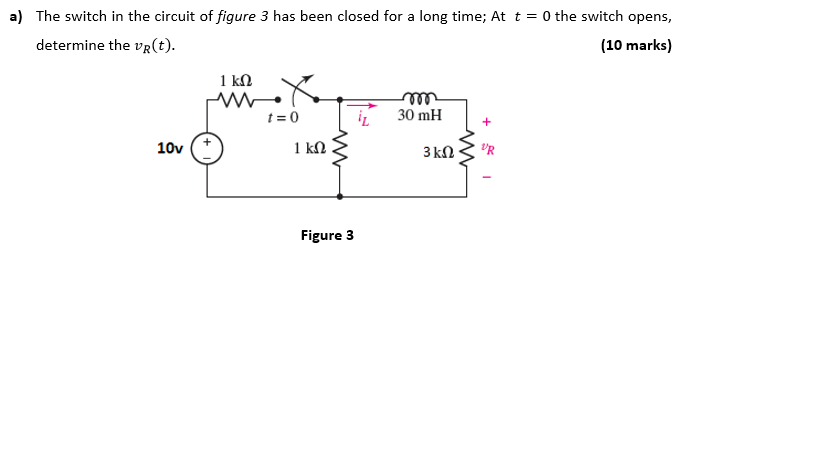 Solved a) The switch in the circuit of figure 3 has been | Chegg.com
