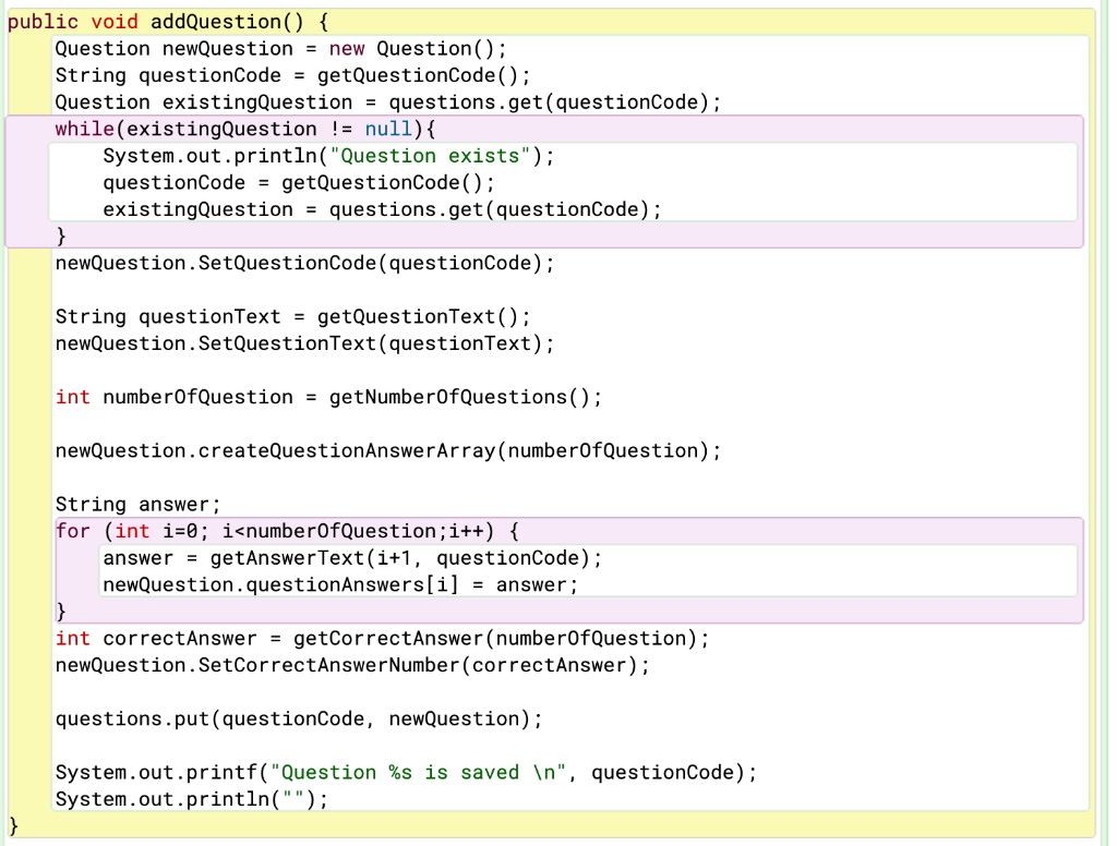 Solved How to remove question in Java program for quiz mode | Chegg.com