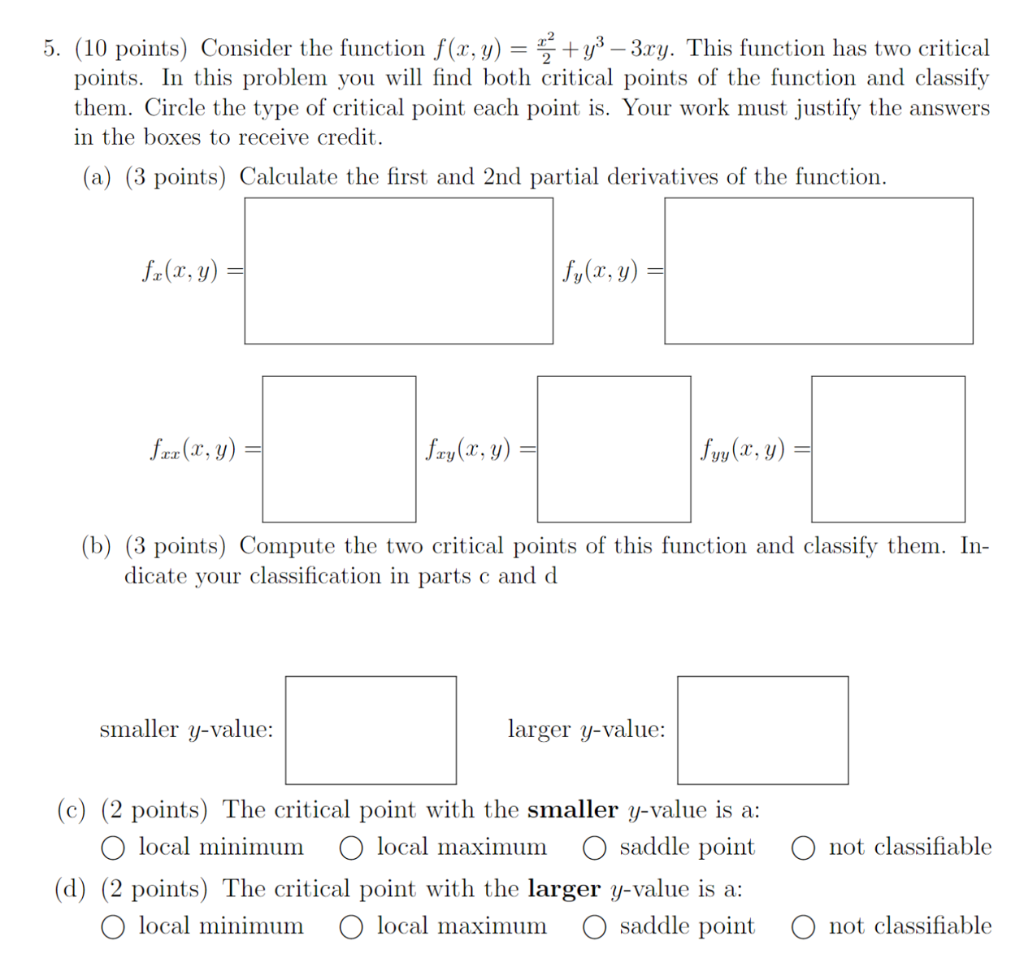 Solved 10 Points Consider The Function F X Y 2x2 Y3−3xy