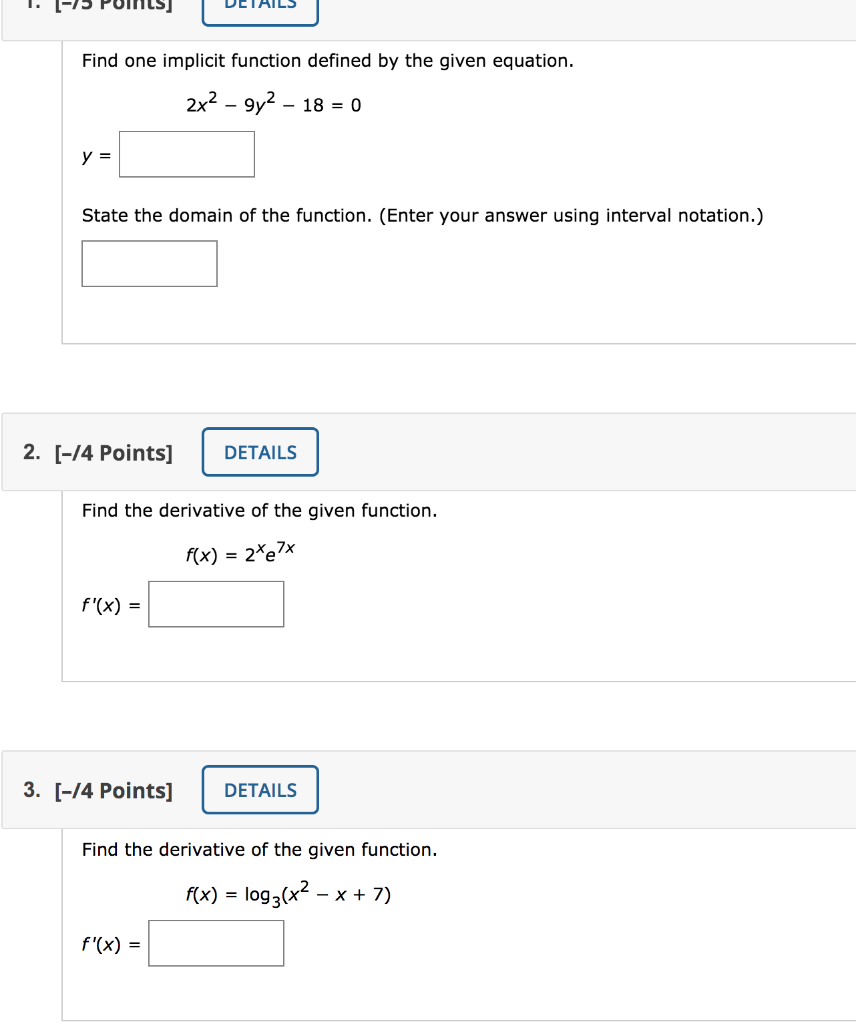 Solved Find one implicit function defined by the given | Chegg.com