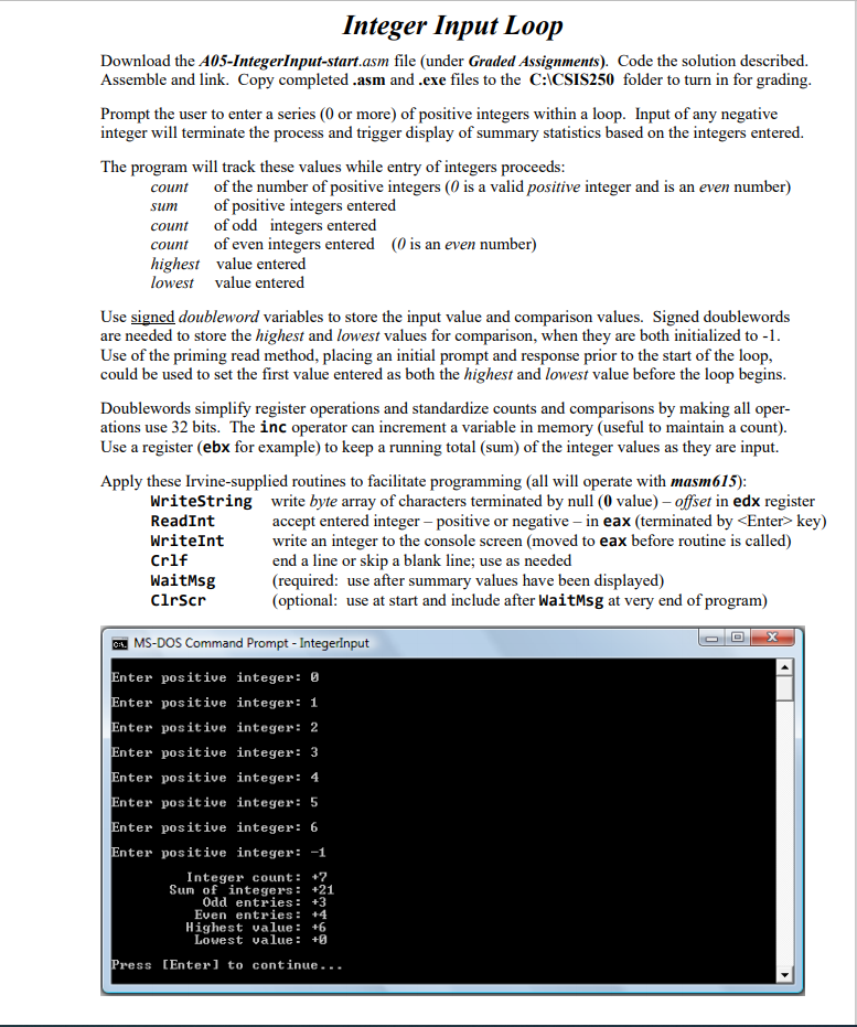 Solved Integer Input Loop Download the | Chegg.com