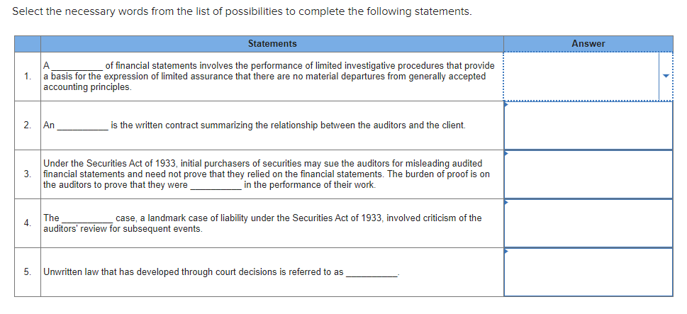 Solved Select the necessary words from the list of | Chegg.com