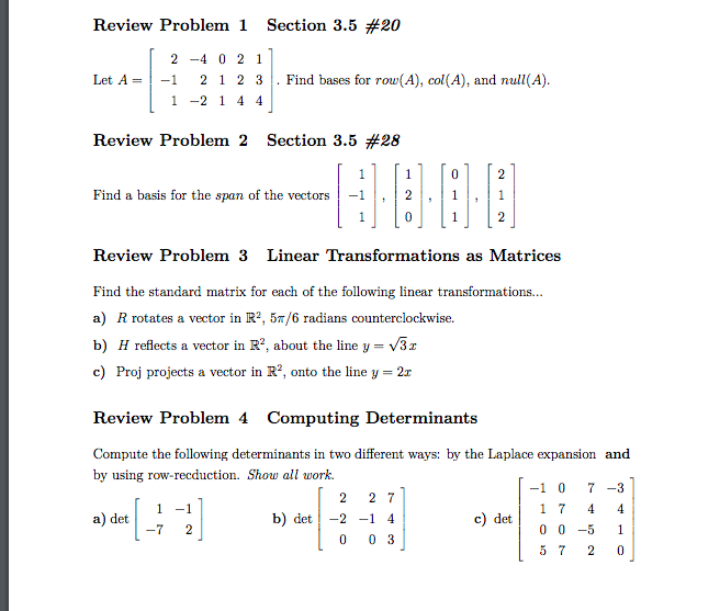 Solved Review Problem 1 Section 3.5 #20 2 -4 0 2 1 Let A--1 | Chegg.com