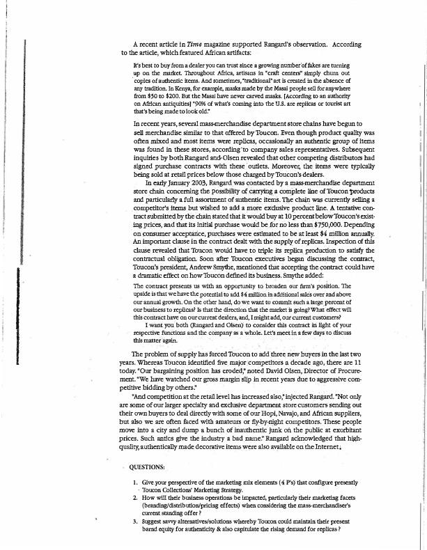 Solved Toucon Collections, Inc, is an importer and