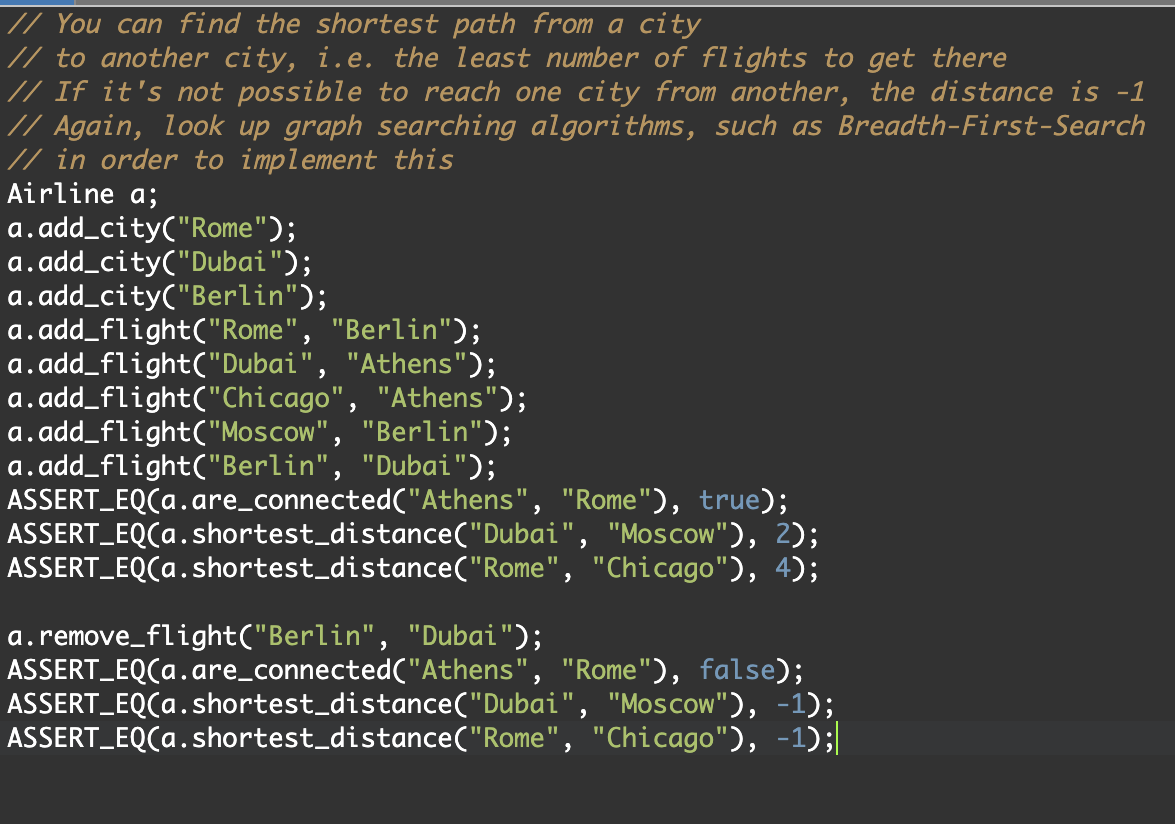 Solved // The default class has no cities and no flights // | Chegg.com
