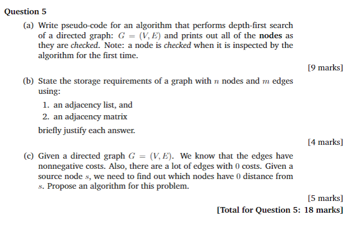 Question 5 (a) Write pseudo-code for an algorithm | Chegg.com