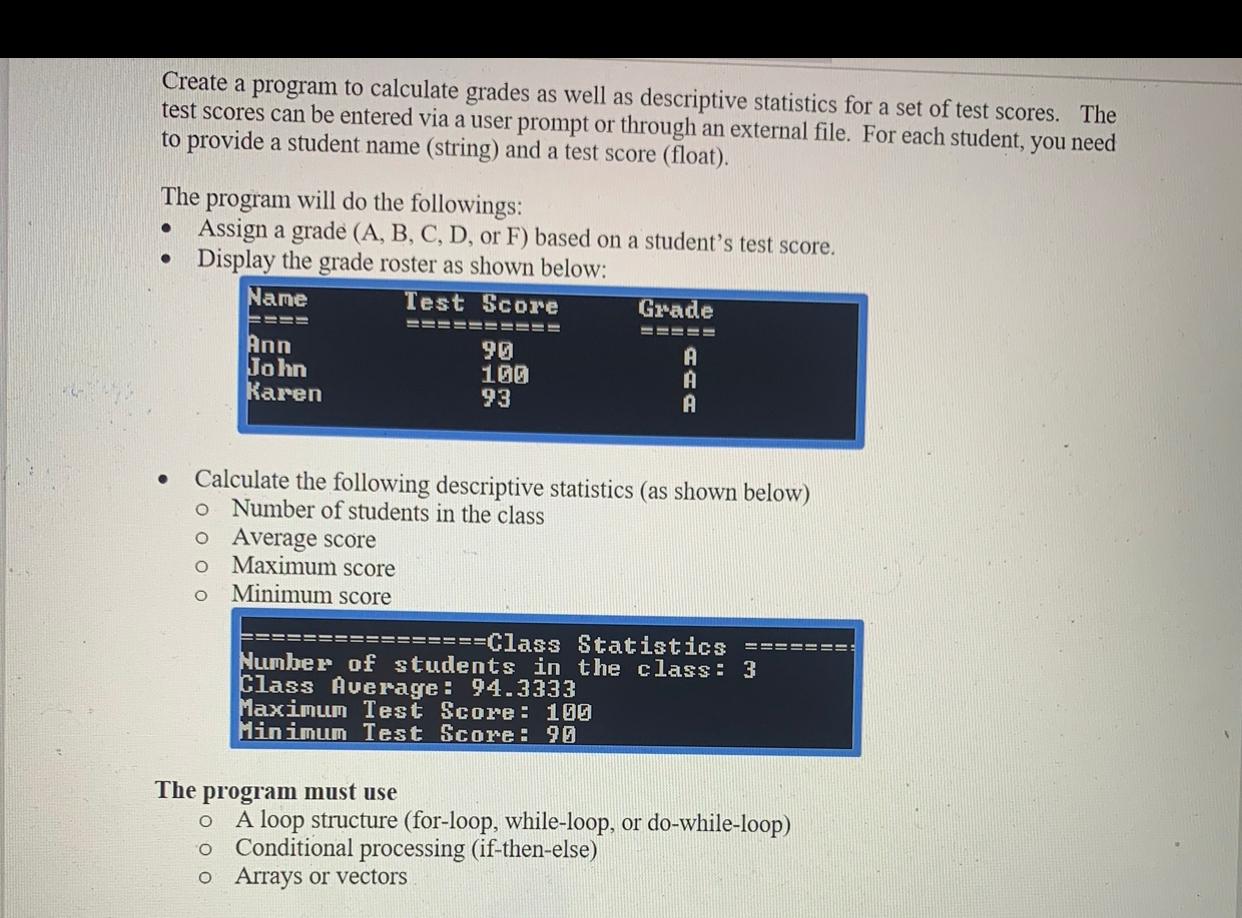 Create a program to calculate grades as well as | Chegg.com