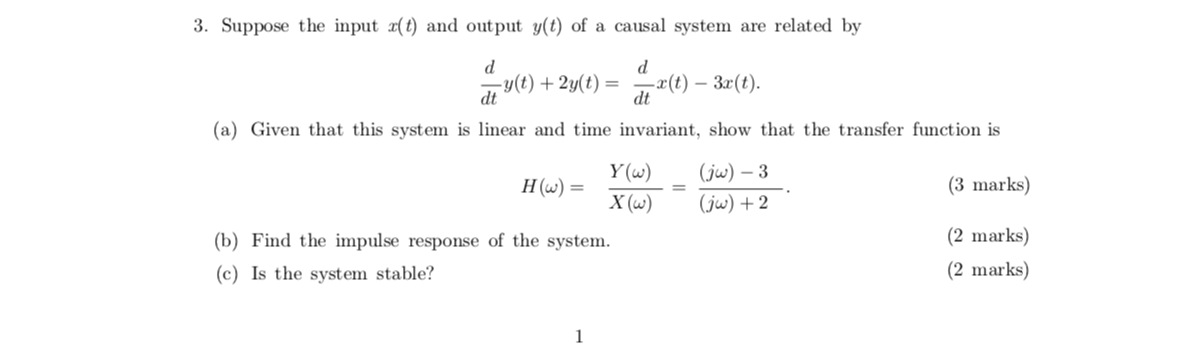 Solved 1 Suppose Y T F T G T With F T S T 4n Chegg Com