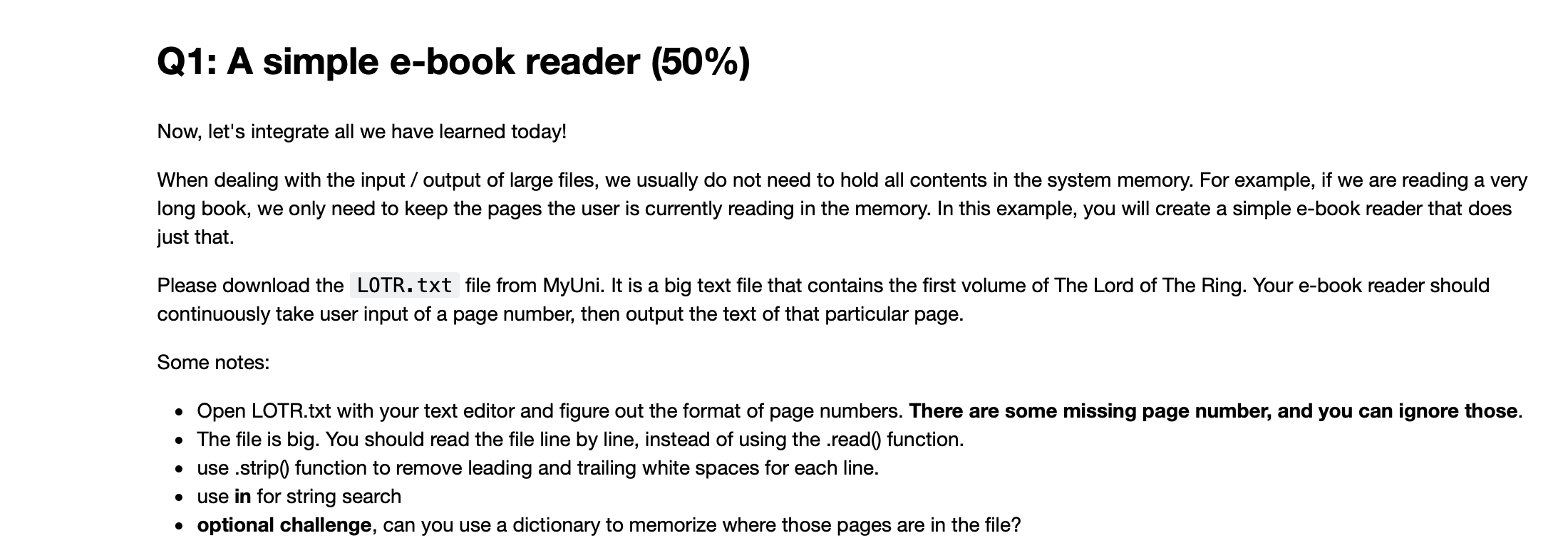 Solved Q1: A simple e-book reader (50%) Use python | Chegg.com