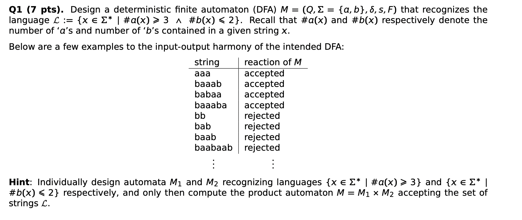 Solved Q1 (7 Pts). Design A Deterministic Finite Automaton | Chegg.com