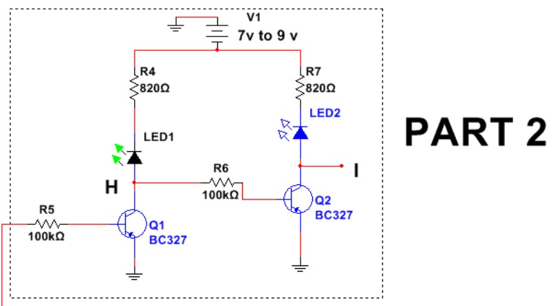 Solved 7 킄 V1 7v to 9 v R4 8200 R7 8200 LED2 LED1 PART 2 No | Chegg.com