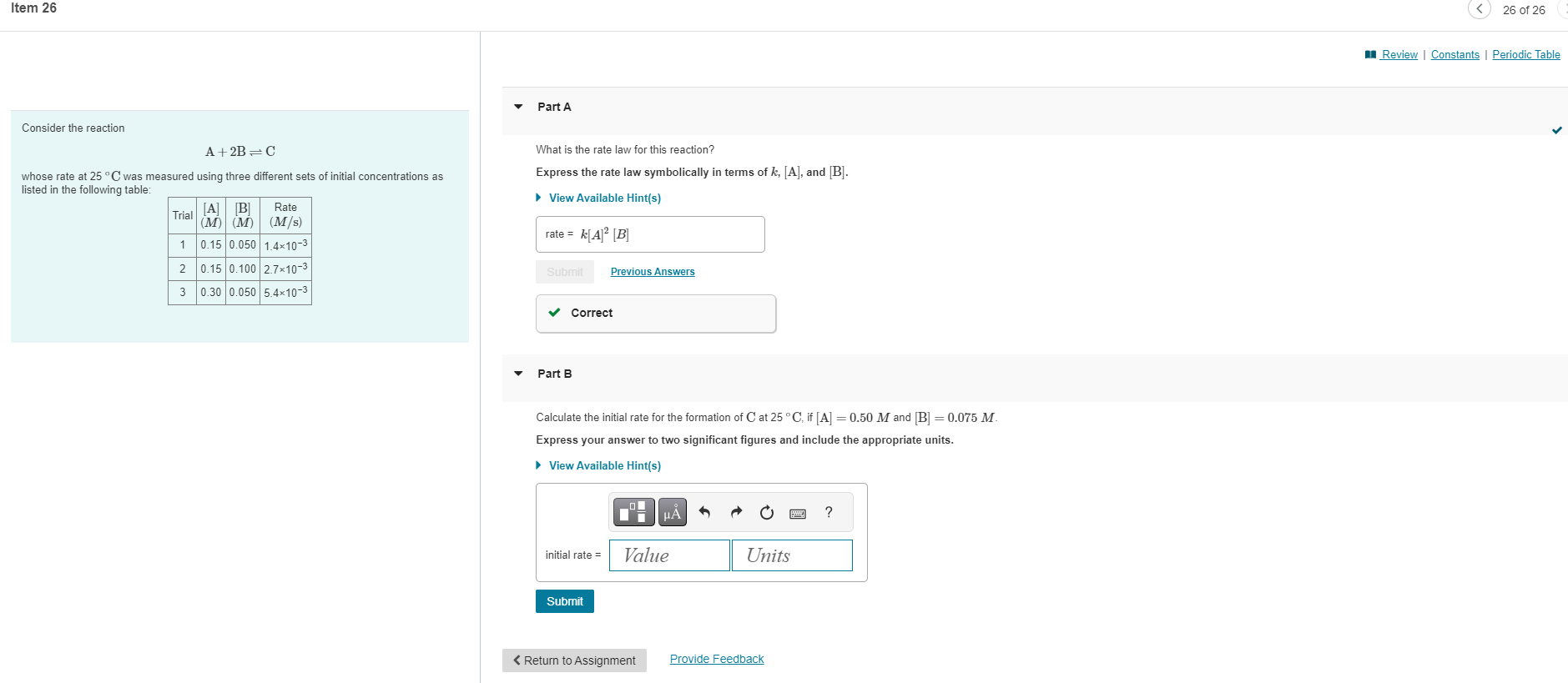 Solved A+2 B⇌C What is the rate law for this reaction? whose | Chegg.com