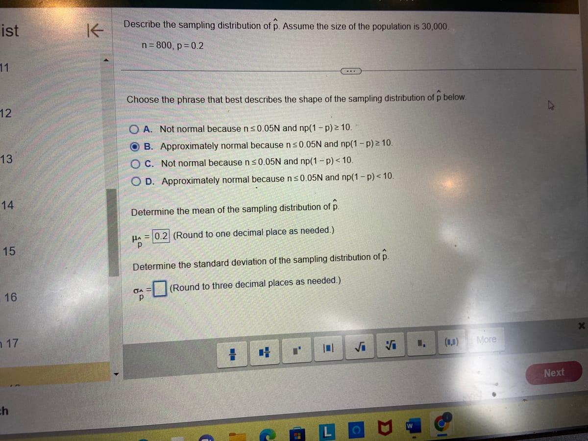  solved describe the sampling distribution of hat p 