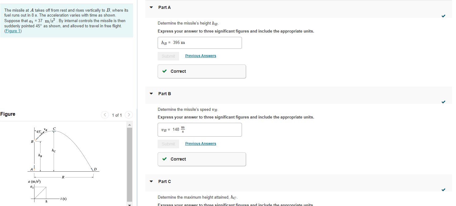 Solved Part A The missile at A takes off from rest and rises | Chegg.com