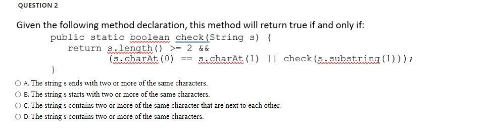 Solved QUESTION 2 Given the following method declaration, | Chegg.com