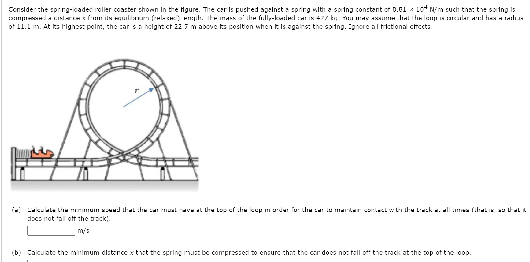 Solved Consider the spring-loaded roller coaster shown in | Chegg.com