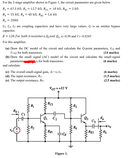 Solved For the 2-stage amplifier shown in Figure 1, the | Chegg.com