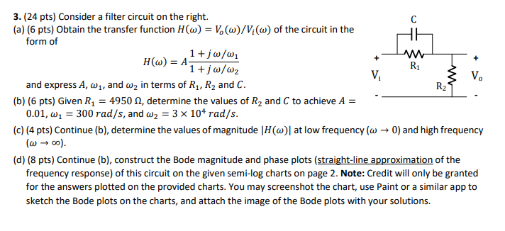 Solved + + 3. (24 pts) Consider a filter circuit on the | Chegg.com