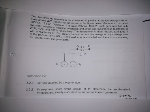Solved Two synchronous generators are connected in parallel | Chegg.com