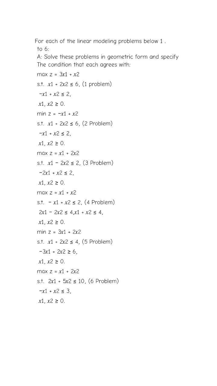 Solved For each of the linear modeling problems below 1. to | Chegg.com