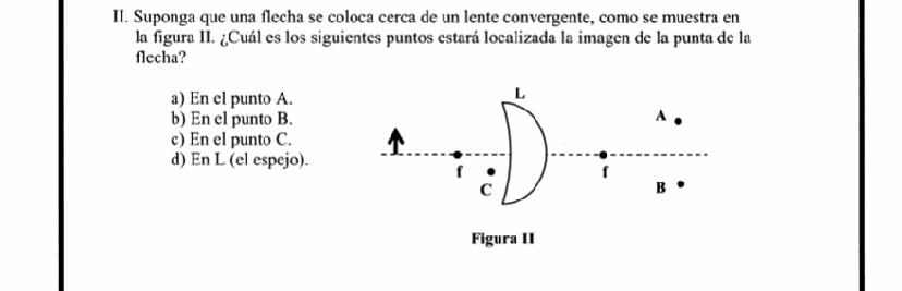 II. Suponga que una flecha se coloca cerca de un lente convergente, como se muestra en la figura II. ¿Cuál es los siguientes