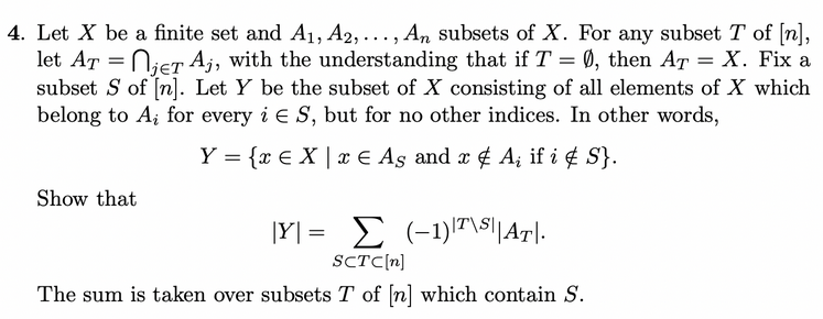 Solved 4. Let X be a finite set and A1,A2,…,An subsets of X. | Chegg.com